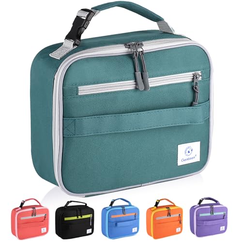 Genteen Insulated Kids Lunch Box - Soft Reusable Meal Tote, Leakproof, Double Zipper, Green