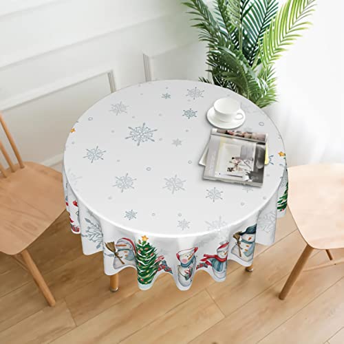 Sweetshow Winter Snowflake Round Tablecloth 60 Inch - White Holiday Christmas Decor