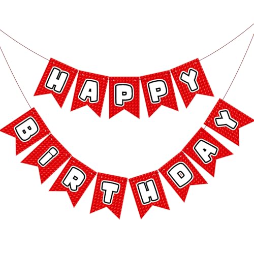 Building Block Happy Birthday Banner - Red Party Decor Supplies