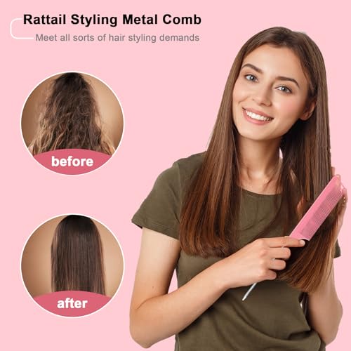 FIRSTPELLA 6 PCS Rat Tail Hair Parting Combs with Stainless Steel Pintail