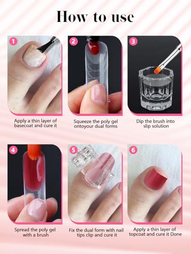 EBANKU Poly Gel Toe Nail Form Set - 150 Reusable Dual Forms with Brush, File & Clips