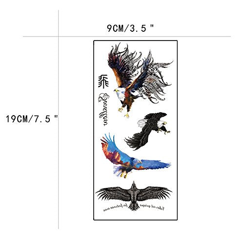 TAFLY Large Eagle Temporary Tattoos for Men Waterproof Body Arm Art 5 Sheets