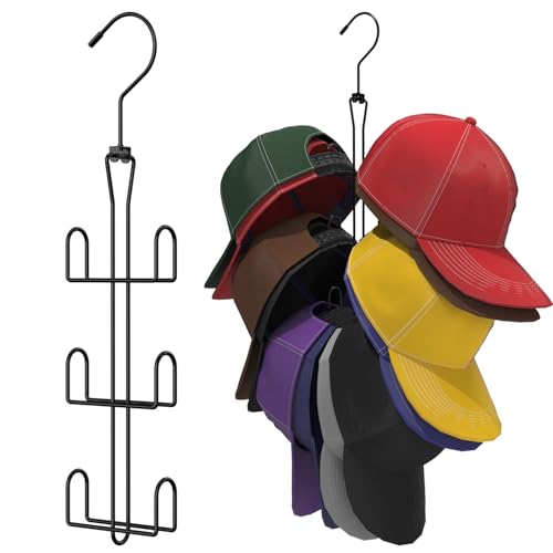 Ulimart Metal Hat Hanger - Rotatable Closet Hat Organizer, Black (2-Pack)