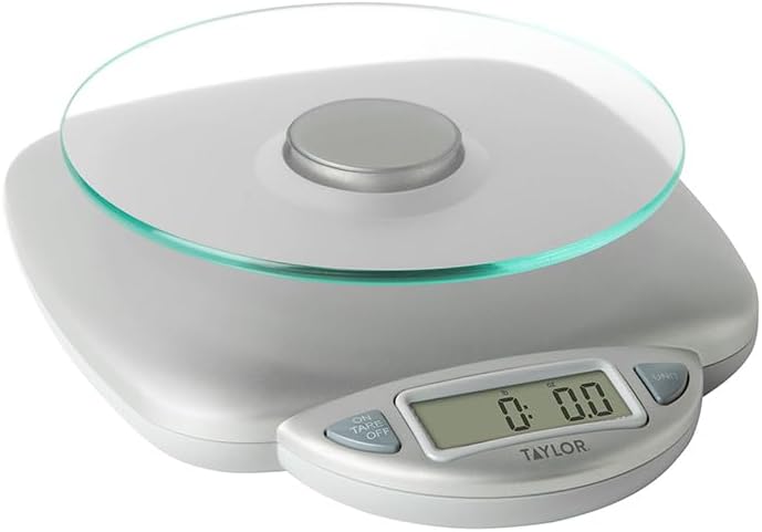 Taylor Digital Glass Top Kitchen Scale - 11LB Capacity with LCD Display for Baking & Cooking | Silver