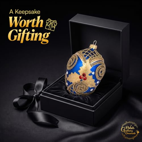 Sapphire Gloss Faberge Egg Hand Blown Glass Christmas Ornament - 5 Inch