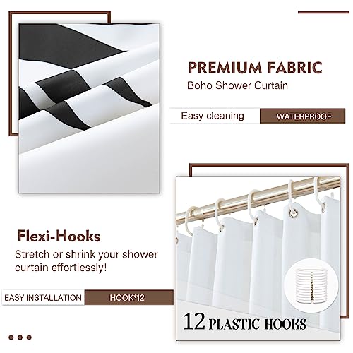 Boho Mid-Century Leaf Shower Curtain - Cream, 72" x 72" with 12 Hooks