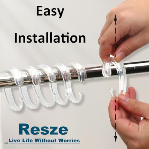 Resze 12PCS Clear C-Shape Shower Curtain Hooks, Smooth Sliding Rings