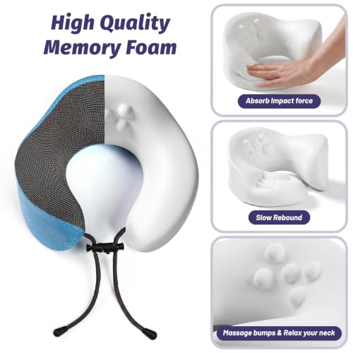 Ergonomic Memory Foam Travel Neck Pillow - Light Blue