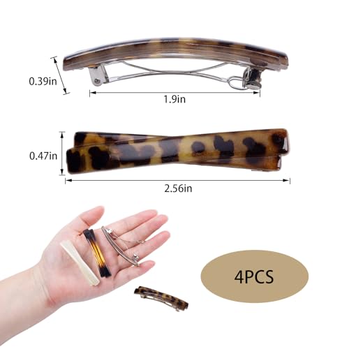 Retro French Hair Barrette Clips for Fine Hair, 4-Piece Tortoise Shell Set