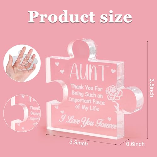 Aunt Acrylic Puzzle Plaque Gift - Best Aunt Ever Birthday & Christmas Present from Niece Nephew, 3.5 x 3.9 Inch Desk Decoration