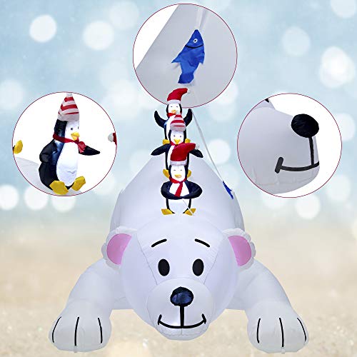 Large Lighted Christmas Inflatable Polar Bear with Penguins - Yard & Garden Decor