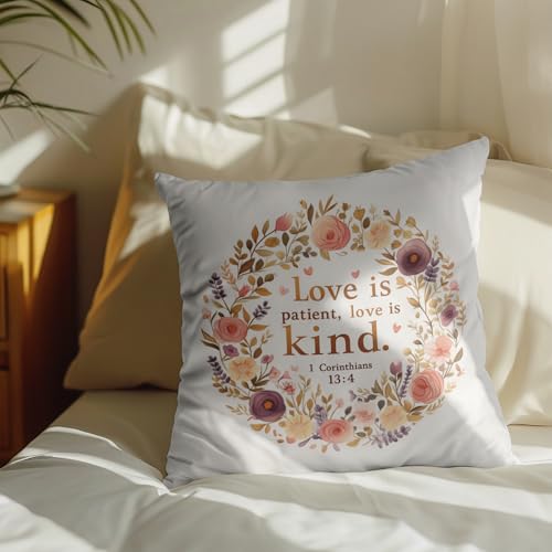 Pastel Scripture Pillow Cover 18x18 Inches - 1 Corinthians 13:4
