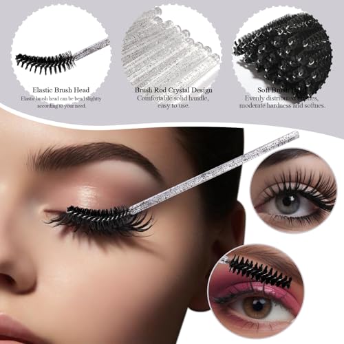 CAIYA 100 Pack Disposable Makeup Brush Set - Crystal Lash Spoolies & Lip Wands