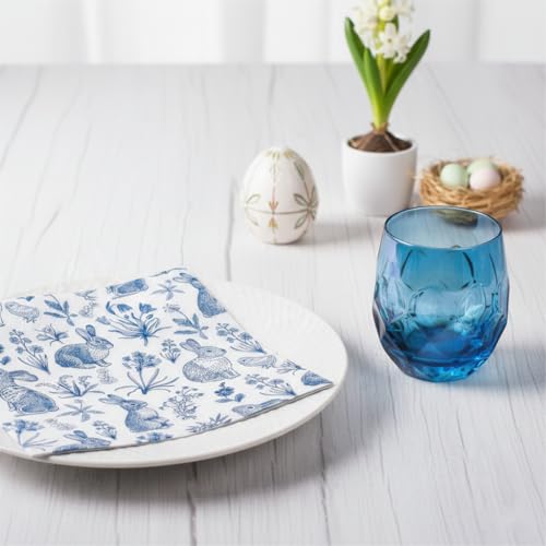 40 Pcs Chinoiserie Blue & White Easter Bunny Paper Napkins