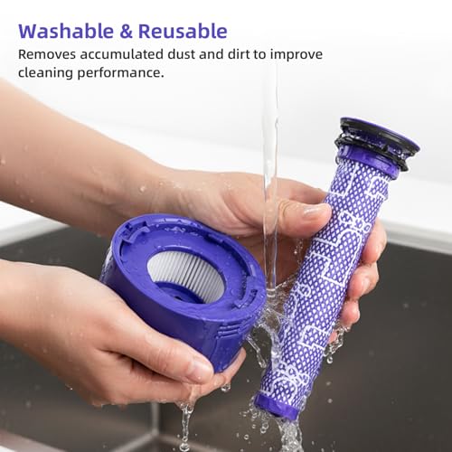 Dyson V7 V8 Replacement Vacuum Filters - 4 Pack, Washable & Reusable