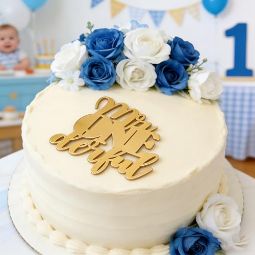 Mr. Onederful Gold Acrylic Cake Topper for Boys' 1st Birthday