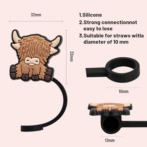 Highland Cow Silicone Straw Covers for 10mm Stanley Cup Straws - 6pcs