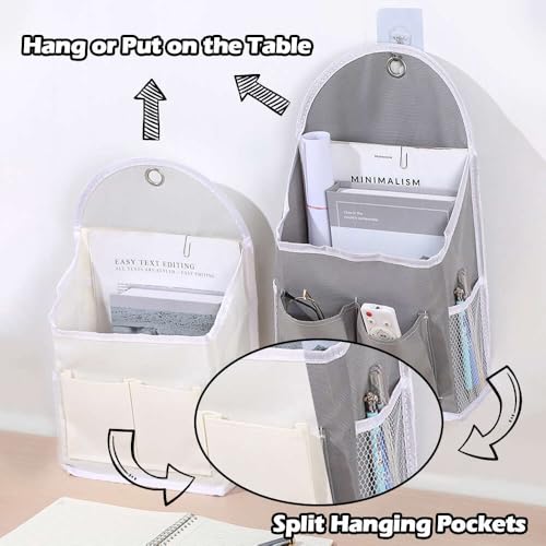 Grey Wall Hanging Storage Bag - 2 Pack with Pockets & Hooks