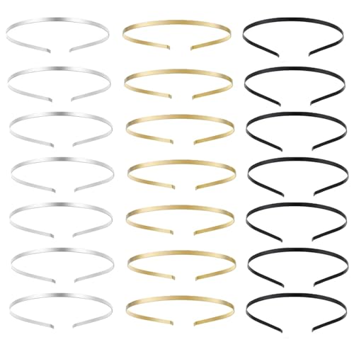 ArrErr 21-Pack Metal Blank Headbands Narrow Hair Bands for DIY Crafting