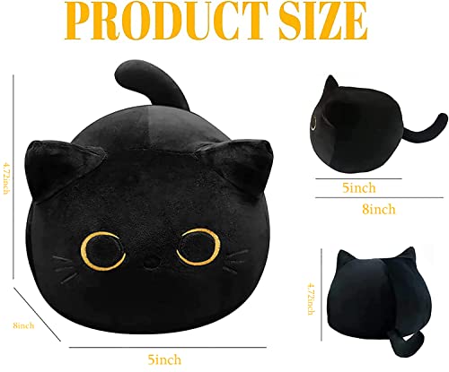 Soft Black Cat Plush Toy Pillow - 8 Inch Stuffed Animal Gift