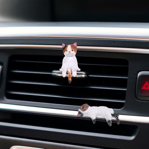 Tucnoeu 5pcs Cute Brown Cat Figurine Set for Computer Monitor & Car Decor