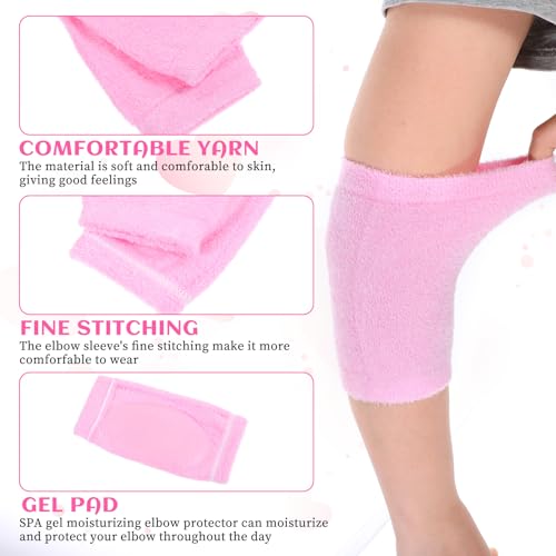 2 Pairs/4 Pcs Elbow Moisturizing Sleeve, Elastic Gel Elbow Pads for Women, Soft Sleeve Elbows Protector for Spa Moisturizing Dry Cracked Skin Care (Pink)