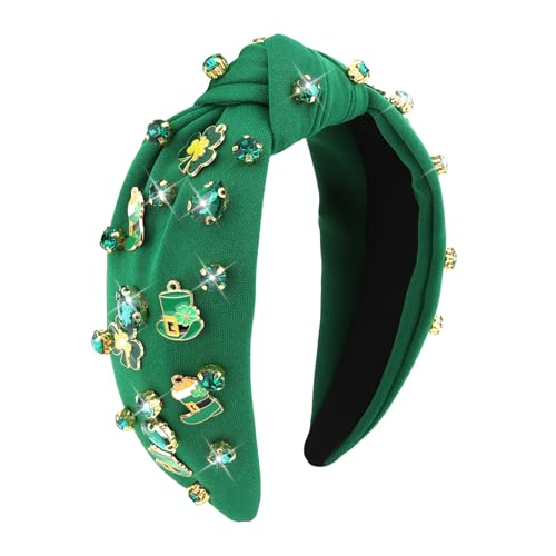St. Patrick's Day Rhinestone Shamrock Knotted Headband for Women