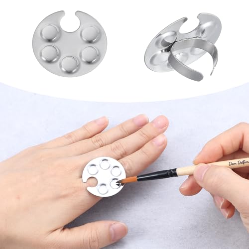 Tyqour 5 Pcs Stainless Steel Wearable Nail Art Mixing Palette Rings Silver