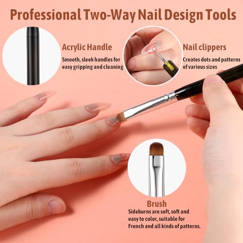 Dual-End French Nail Art Brush and Stippling Tool for Manicure