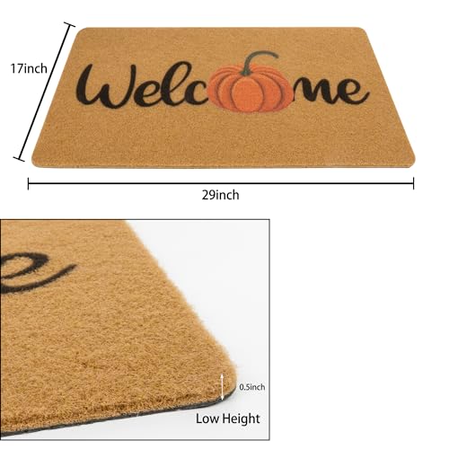 Hello Pumpkin Welcome Doormat - 17"x29" Fall Front Porch Mat (Pumpkin Yellow)