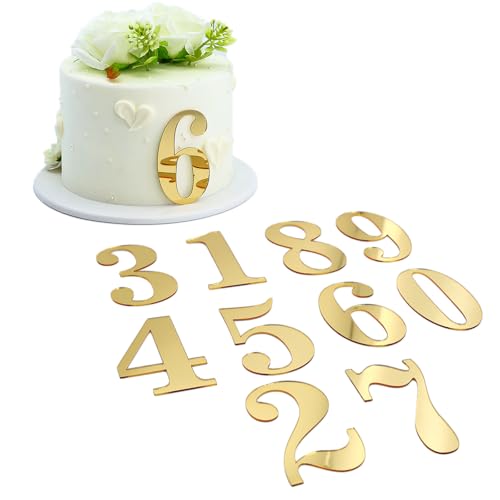 Gold Mirror Acrylic Number Cake Toppers - 20 Pieces for Celebrations