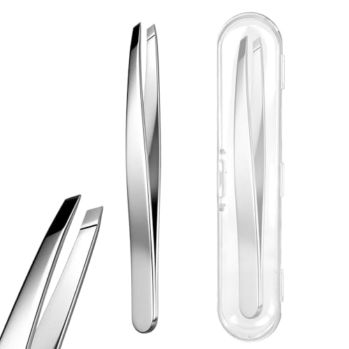 Precision Slant Eyebrow Tweezers 2-Pack Stainless Steel with Cases