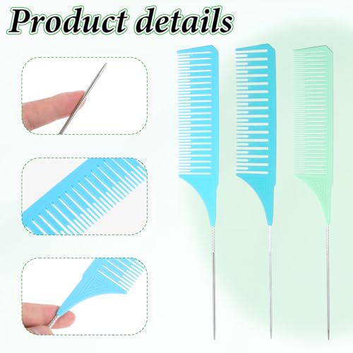 HJZHII 3-Piece Highlighting Combs Professional Hair Dye Weaving Combs with Stainless Steel Rat Tail for Salon and Home