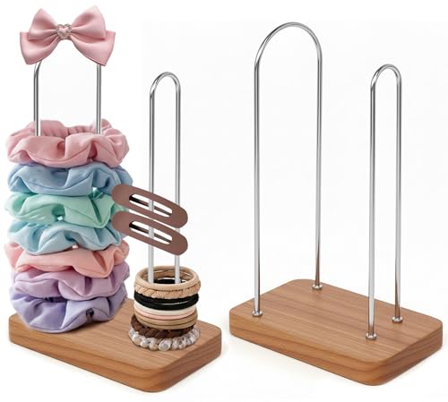 2-Pack Hair Tie Holder & Scrunchie Organizer - Natural Wood & Metal