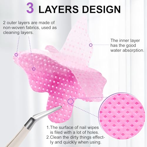 Nail Cotton Pads and Pump Dispenser Bottle Set, 400 Pcs Pink Lint Free Wipes