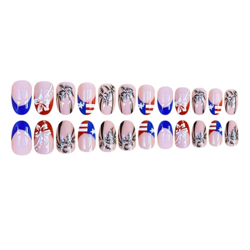 Independence Day Press on Nails Short Almond French Tip Fake Nails