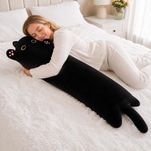 SNOWOLF Black Cat Plush Pillow - 27.5-Inch Soft Stuffed Animal Toy