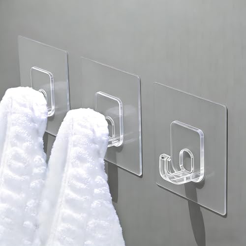 Large Clear Adhesive Hooks - 10 Pack Heavy Duty Waterproof Shower Hooks