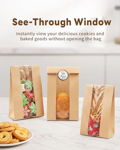 50 PCS Small Kraft Paper Cookie Bags with Seal - 3.5" x 2.3" x 7.5"