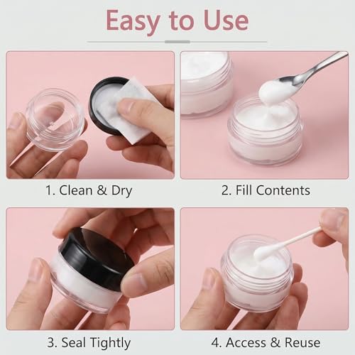 UPSTORE 25 Pack 3g Travel Containers with Black Lids, BPA Free Plastic Sample Jars