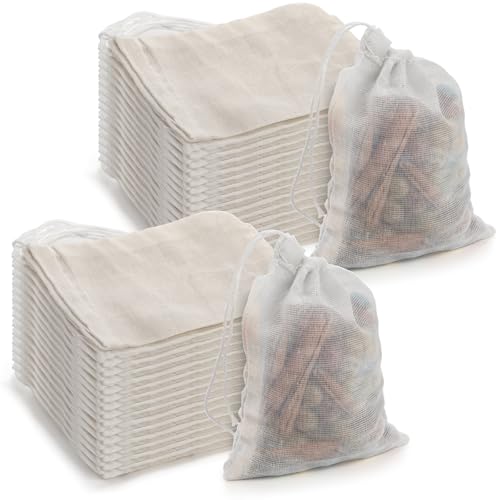 100 Pack Reusable Muslin Drawstring Bags - 3x4 Inch Cotton Pouches for Herbs, Tea, Spices & Gifts