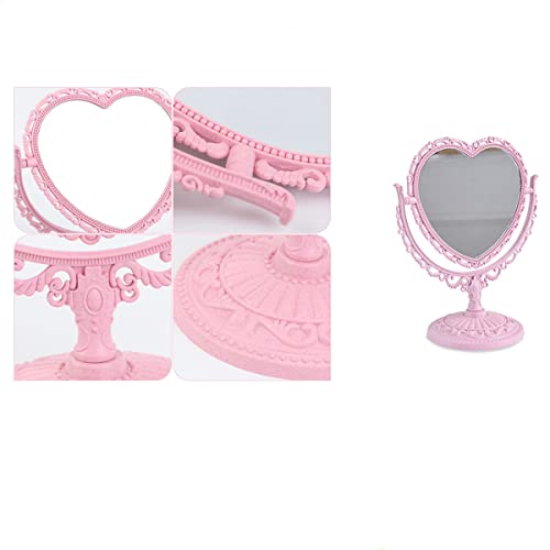 Pink Heart-Shaped Makeup Mirror with 360° Rotation - Double Vanity Mirror for Bathroom & Bedroom