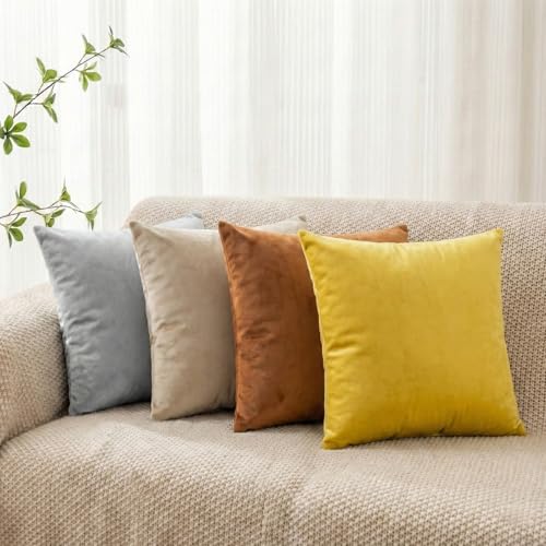 Velvet Throw Pillow Covers 4 Pack 18x18 Inches - Elegant Home Decor