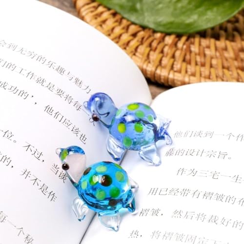 Blue Glass Turtle Figurine for Aquarium Decor - Miniature Collectible