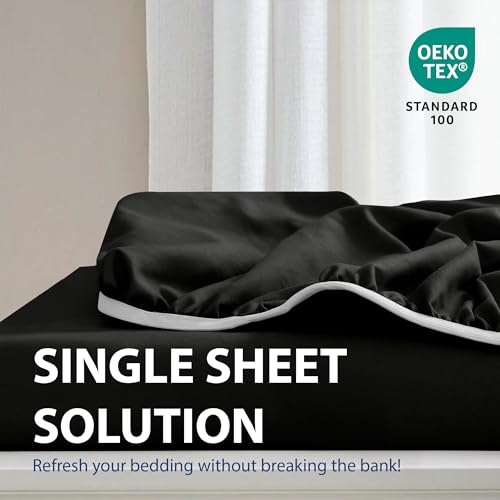 Cathay Home Twin Fitted Sheet, 14" Deep Pocket, Soft Microfiber - Black