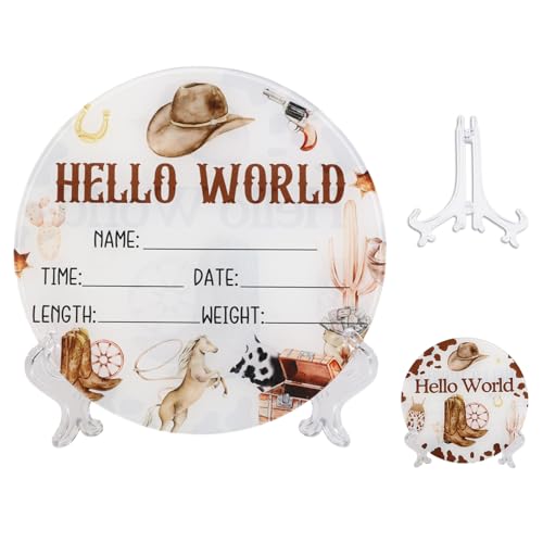 Acrylic Baby Birth Announcement Sign - Western Cowboy Theme, Double-Sided, 5.9"