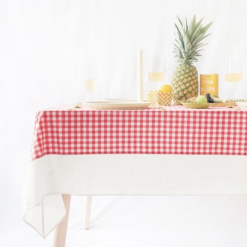 Red & White Gingham Checkered Farmhouse Picnic Style Cotton Tablecloth 60x120 Inch