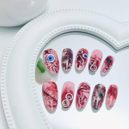Halloween Press on Nails Medium Almond Bloody Eyeball Gothic Acrylic False Nails 30Pcs