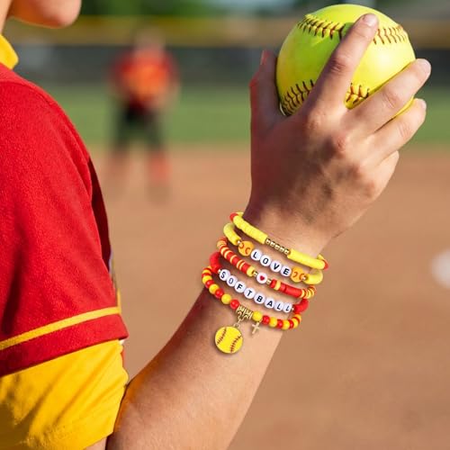 Softball Bracelets Set for Women - 5 Pcs Clay Stackable Charm Jewelry