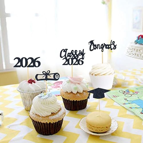 30 Graduation Cupcake Toppers - 2026 Diploma & Cap Picks